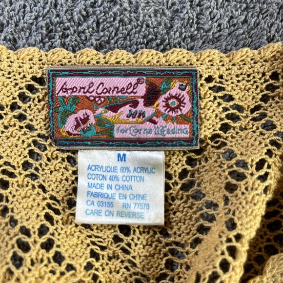 April Cornell Sweater‎ Womens Medium Crochet Knit Lace Cardigan Button Up Boho - Picture 5 of 8